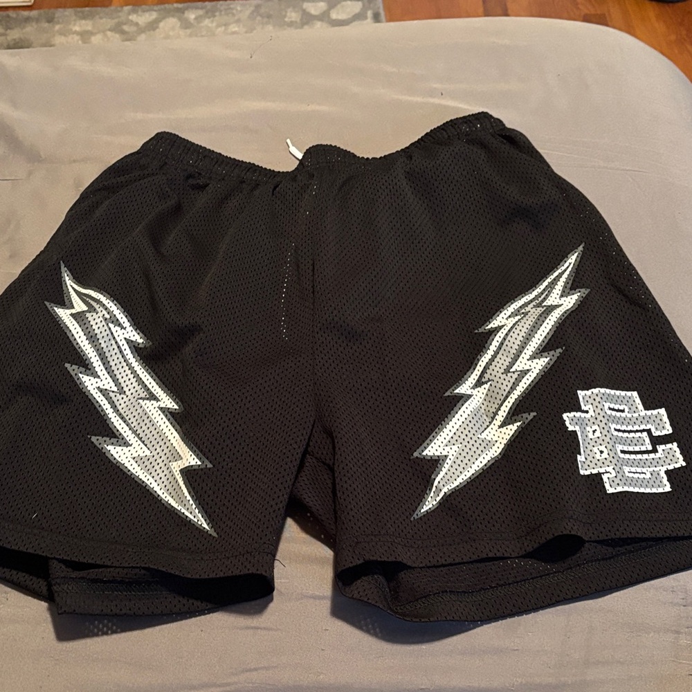 Black Lightning Bolt Mesh Shorts
